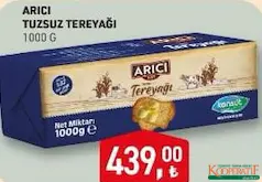 ARICI TUZSUZ TEREYAĞI 1000 G fiyat ve kampanya bilgisi